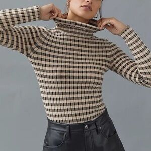 Anthropologie Maeve Striped Button Sleeve Turtleneck